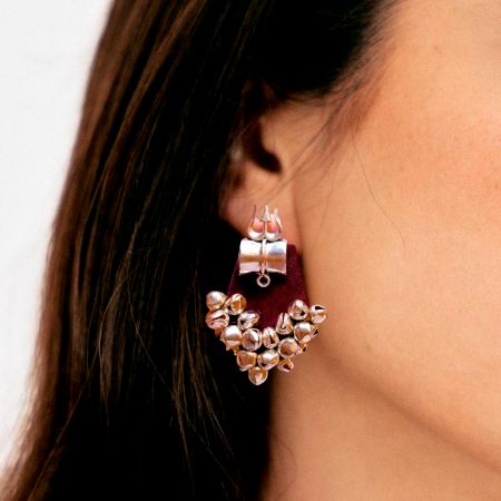 Purple Trishul Earrings With Ghungroos